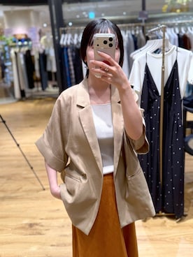 「A part by（アパートバイ）のアセテートリネン半袖ジャケット（テーラードジャケット、イエロー系）」を使った、moriさん（レディース・148cm）の夏コーディネート