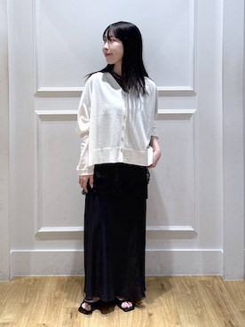 「A part by（アパートバイ）のダブルストラップミュール（パンプス、ブラック系）」を使った、moriさん（レディース・148cm）の春コーディネート