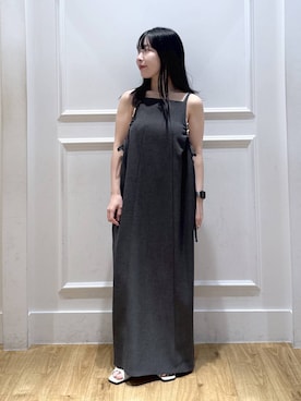 「A part by（アパートバイ）の【多機能】リネンライクキャミワンピース（ワンピース、グレー系）」を使った、moriさん（レディース・148cm）の春コーディネート