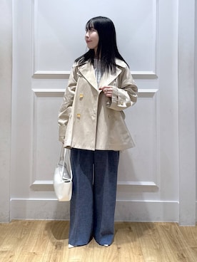 「A part by（アパートバイ）の【多機能・セットアップ対応可能】リネンライクパンツ（その他パンツ、ブルー系）」を使った、moriさん（レディース・148cm）の春コーディネート