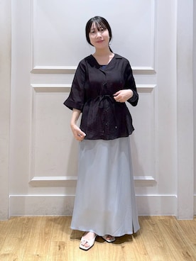 「A part by（アパートバイ）のキュプラナロースカート（スカート、ブルー系）」を使った、moriさん（レディース・148cm）の夏コーディネート
