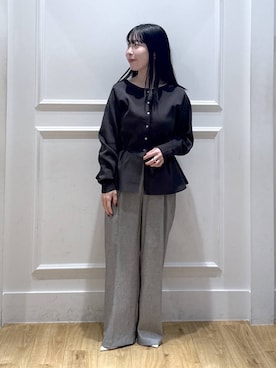 「A part by（アパートバイ）の【WEB限定】2WAYペプラムニットカーディガン（カーディガン/ボレロ、グレー系）」を使った、moriさん（レディース・148cm）の春コーディネート