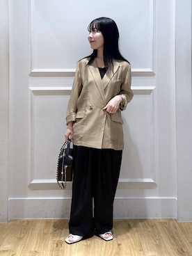 「A part by（アパートバイ）のスラックスコクーンボリュームパンツ（スラックス、ブラック系）」を使った、moriさん（レディース・148cm）の春コーディネート