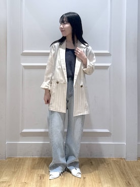 「A part by（アパートバイ）のシアーWジャケット（テーラードジャケット、ベージュ系）」を使った、moriさん（レディース・148cm）の春コーディネート