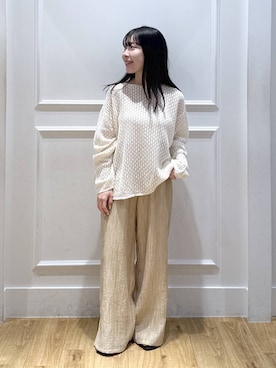 「A part by（アパートバイ）のダブルストラップミュール（パンプス、ブラック系）」を使った、moriさん（レディース・148cm）の春コーディネート