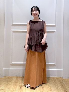 「A part by（アパートバイ）のダブルストラップミュール（パンプス、ホワイト系）」を使った、moriさん（レディース・148cm）の夏コーディネート