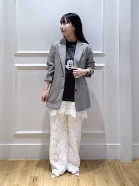 「A part by（アパートバイ）のヘムレースキャミソール（キャミソール、ホワイト系）」を使った、moriさん（レディース・148cm）の春コーディネート