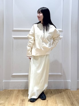 「A part by（アパートバイ）の【WEB/一部店舗限定】ハーフZIPスウェットプルオーバー（スウェット）」を使った、moriさん（レディース・148cm）の冬コーディネート