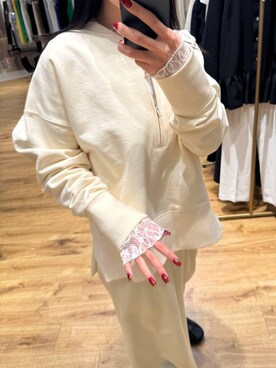 「A part by（アパートバイ）の【WEB/一部店舗限定】ハーフZIPスウェットプルオーバー（スウェット）」を使った、moriさん（レディース・148cm）の冬コーディネート