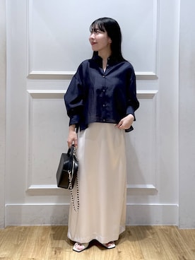 「A part by（アパートバイ）のシアークロップドシャツ（シャツ/ブラウス、ブルー系）」を使った、moriさん（レディース・148cm）の春コーディネート