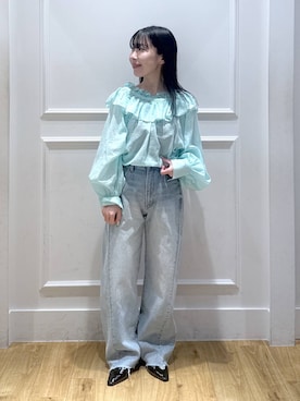 「A part by（アパートバイ）のApbカーブデニムパンツ（デニムパンツ、ブルー系）」を使った、moriさん（レディース・148cm）の春コーディネート