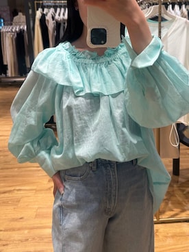 「A part by（アパートバイ）のApbカーブデニムパンツ（デニムパンツ、ブルー系）」を使った、moriさん（レディース・148cm）の春コーディネート