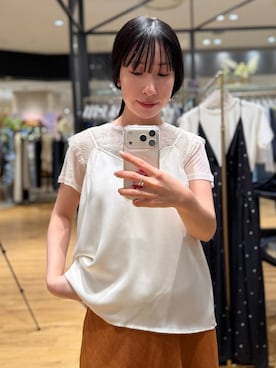「A part by（アパートバイ）のダブルストラップミュール（パンプス、ホワイト系）」を使った、moriさん（レディース・148cm）の夏コーディネート