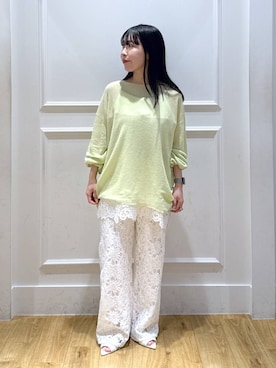 「A part by（アパートバイ）のヘムレースキャミソール（キャミソール、ホワイト系）」を使った、moriさん（レディース・148cm）の春コーディネート