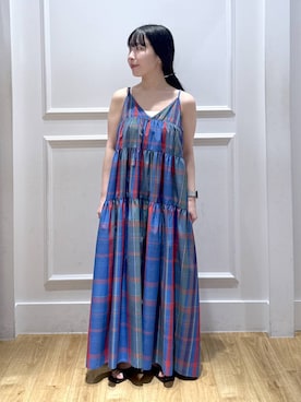 「A part by（アパートバイ）のマドラスチェックキャミワンピース（ワンピース、ブルー系）」を使った、moriさん（レディース・148cm）の春コーディネート