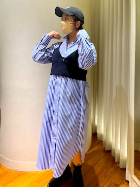 「ブルーコーデ」｜「アイテム（シャツワンピース）」を使った、yamaiさん（レディース・163cm）の冬コーディネート