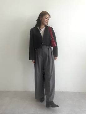 「リラックス」｜「アイテム（ノーカラージャケット）」を使った、asunaさん（レディース・162cm）の秋コーディネート