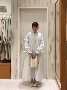 「ＵＶカット」｜「アイテム（シャツワンピース）」を使った、ヒラノキサさん（レディース・156cm）の春コーディネート