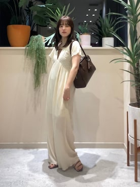 「アイテム（オールインワン・サロペット、ホワイト系）」を使った、ゆーみさん（レディース・156cm）の夏コーディネート