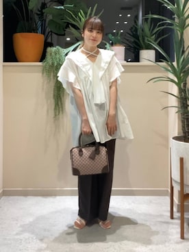 「アイテム（ブラウン系）」を使った、ゆーみさん（レディース・156cm）の夏コーディネート
