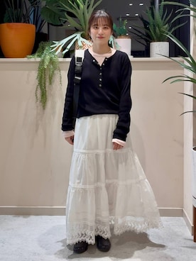 「LOWRYS FARM（ローリーズファーム）のＵＳＥＦＵＬシアープルオーバー　580950（Tシャツ/カットソー、ピンク系）」を使った、ゆーみさん（レディース・156cm）の春コーディネート