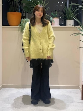 「LOWRYS FARM（ローリーズファーム）のシャギーロングＶカーディガン　595935（カーディガン/ボレロ）」を使った、ゆーみさん（レディース・156cm）の冬コーディネート