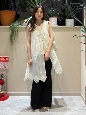 「LOWRYS FARM（ローリーズファーム）のハイショクタンク　 574839（タンクトップ、ホワイト系）」を使った、ゆーみさん（レディース・156cm）の夏コーディネート
