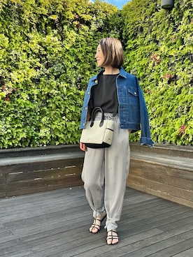 「Rie Miller（リエミラー）の【RM denim】バックひねりデザインショート丈Gジャン（デニムジャケット、ブルー系）」を使った、Yamazakiさん（レディース・157cm）の夏コーディネート
