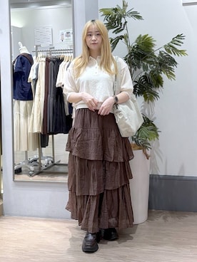 「LOWRYS FARM（ローリーズファーム）のボリュームローファー　634544（ローファー、ブラウン系）」を使った、emiriさん（レディース・157cm）の春コーディネート
