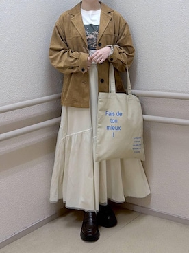 「LOWRYS FARM（ローリーズファーム）のボリュームローファー　634544（ローファー、ブラウン系）」を使った、emiriさん（レディース・157cm）の春コーディネート