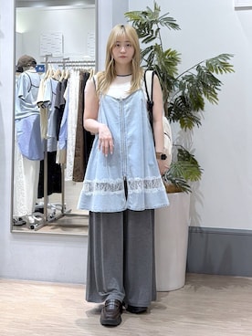 「LOWRYS FARM（ローリーズファーム）のハイショクタンク　 574839（タンクトップ、ピンク系）」を使った、emiriさん（レディース・157cm）の春コーディネート