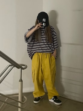 「アイテム（カーゴパンツ、イエロー系）」を使った、ᴋᴀɴᴋᴀɴ🍒さん（レディース・153cm）の春コーディネート