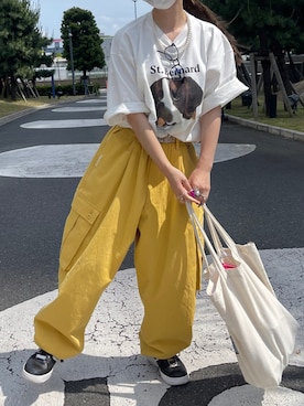 「アイテム（カーゴパンツ、イエロー系）」を使った、ᴋᴀɴᴋᴀɴ🍒さん（レディース・153cm）の春コーディネート