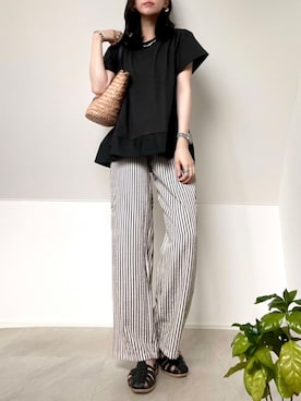 「ikka（イッカ）のAライン裾切り替えカットソー（Tシャツ/カットソー）」を使った、＊𝒂𝒎𝒆𝒍𝒊𝒆𝒆＊さん（レディース・158cm）の夏コーディネート