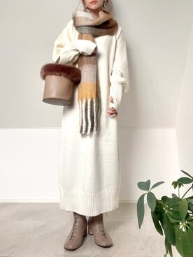 「NEUNA（ヌナ）のアイテム（ブーツ）」を使った、𝘼𝙢𝙚𝙡𝙞𝙚さん（レディース・158cm）の冬コーディネート