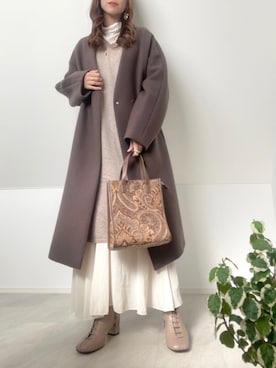 「URBAN RESEARCH ROSSO」｜「アイテム（ノーカラーコート）」を使った、＊𝒂𝒎𝒆𝒍𝒊𝒆𝒆＊さん（レディース・158cm）の秋コーディネート