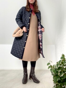 「MACKINTOSH PHILOSOPHY（ﾏｯｷﾝﾄｯｼｭ ﾌｨﾛｿﾌｨｰ）のアイテム（ノーカラーコート）」を使った、＊𝒂𝒎𝒆𝒍𝒊𝒆𝒆＊さん（レディース・158cm）の秋コーディネート