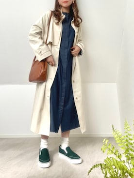 「シャツワンピ」｜「アイテム（ステンカラーコート）」を使った、＊𝒂𝒎𝒆𝒍𝒊𝒆𝒆＊さん（レディース・158cm）の春コーディネート