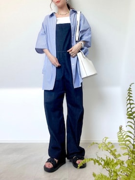 「半袖シャツ」｜「アイテム（オールインワン・サロペット）」を使った、＊𝒂𝒎𝒆𝒍𝒊𝒆𝒆＊さん（レディース・158cm）の春コーディネート