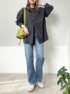 「Fizz（フィズ）の【maiko_wear × Fizz コラボ】　スタンドカラーデザインシャツ（シャツ/ブラウス）」を使った、＊𝒂𝒎𝒆𝒍𝒊𝒆𝒆＊さん（レディース・158cm）の春コーディネート