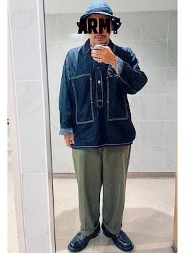 「TCB jeans（ティーシービージーンズ）のアイテム（帽子）」を使った、RRNPPさん（メンズ・175cm）の秋コーディネート