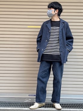 「ジャーマントレーナー」｜「アイテム（デニムジャケット）」を使った、mashrさん（メンズ・171cm）の春コーディネート