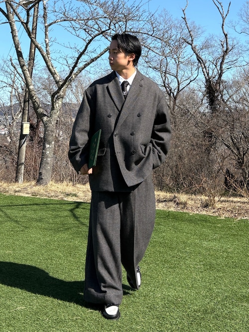 Wide Straight Herringbone Tweed Slacks / ワイドストレート