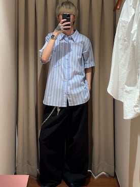 「URBAN RESEARCH Sonny Label（アーバンリサーチサニーレーベル）のインドコットンストライプシャツ（シャツ/ブラウス、ブルー系）」を使った、Mitsuki Moriyamaさん（メンズ・175cm）の夏コーディネート