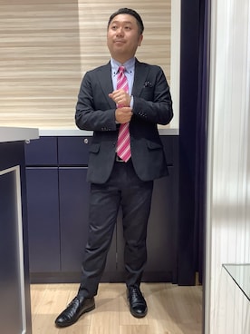 「TOKYO SHIRTS（トウキョウシャツ）の形態安定ノンアイロン ボタンダウン 長袖ビジネスワイシャツ（ビジネスシャツ、ブルー系）」を使った、BRICK HOUSE by Tokyo Shirts 久留米ゆめタウン店さん（メンズ・160cm）の春コーディネート