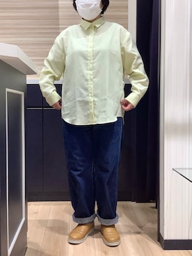 「TOKYO SHIRTS（トウキョウシャツ）の【Pitta Re:)】ふわっとガーゼシャツ ワイドシルエット 長袖 綿100% レディース カジュアルシャツ（シャツ/ブラウス、イエロー系）」を使った、BRICK HOUSE by Tokyo Shirts 久留米ゆめタウン店さん（メンズ・160cm）の冬コーディネート