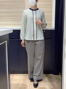 「TOKYO SHIRTS（トウキョウシャツ）のジョーゼット キーネック ブラウス 長袖 レディースデザインシャツ（シャツ/ブラウス、ベージュ系）」を使った、BRICK HOUSE by Tokyo Shirts 久留米ゆめタウン店さん（メンズ・160cm）の秋コーディネート