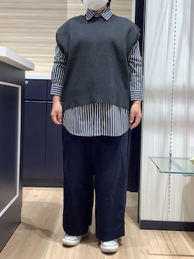 「TOKYO SHIRTS（トウキョウシャツ）のニット ミラノリブ バックスリット ベスト レディース（ベスト、グレー系）」を使った、BRICK HOUSE by Tokyo Shirts 久留米ゆめタウン店さん（メンズ・160cm）の秋コーディネート