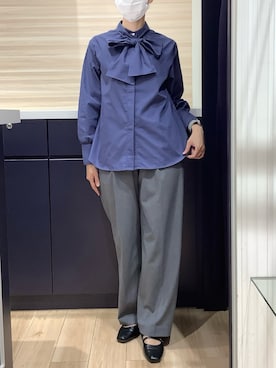 「TOKYO SHIRTS（トウキョウシャツ）のリボンタイ ブラウス 長袖 レディースデザインシャツ（シャツ/ブラウス、ブルー系）」を使った、BRICK HOUSE by Tokyo Shirts 久留米ゆめタウン店さん（メンズ・160cm）の秋コーディネート