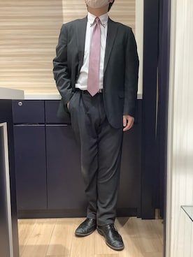 「TOKYO SHIRTS（トウキョウシャツ）の形態安定ノンアイロン ボタンダウン 長袖ビジネスワイシャツ（ビジネスシャツ、ピンク系）」を使った、BRICK HOUSE by Tokyo Shirts 久留米ゆめタウン店さん（メンズ・160cm）の春コーディネート